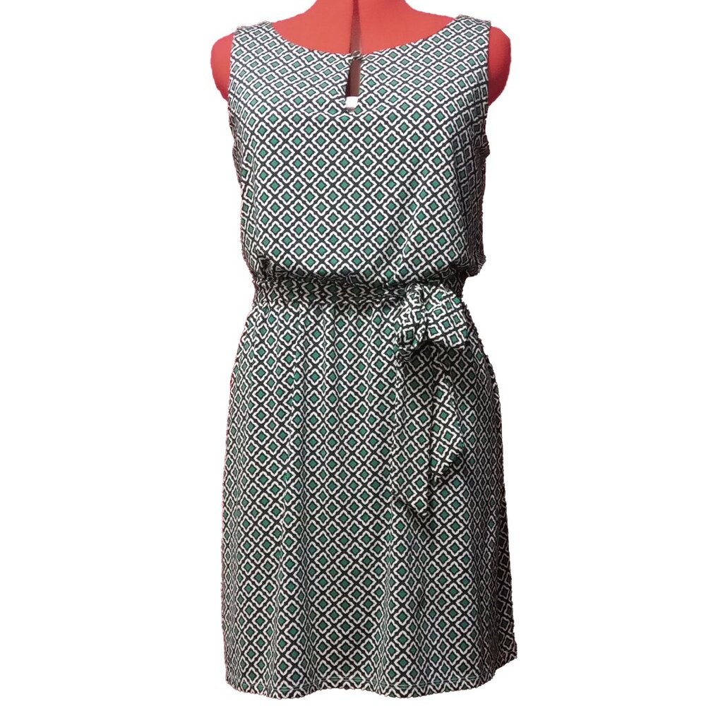 Jacob Diamond Print Sleeveless Summer Dress With Matching Sash Belt US L